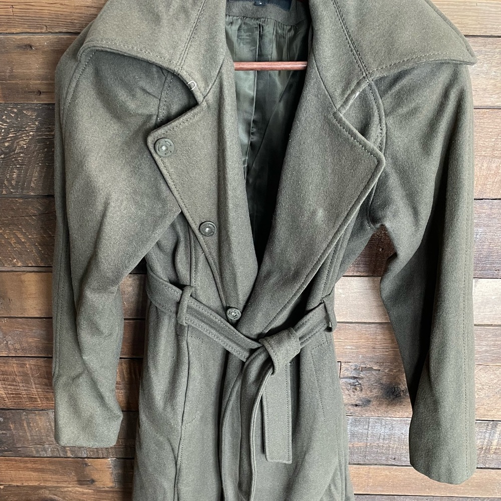 Nine West Womens 8 Dark Olive Green Wool Blend Pea Coat